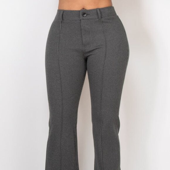 Women's Houndstooth Flare High-Rise Pants -  Gray - Picture 1 of 4